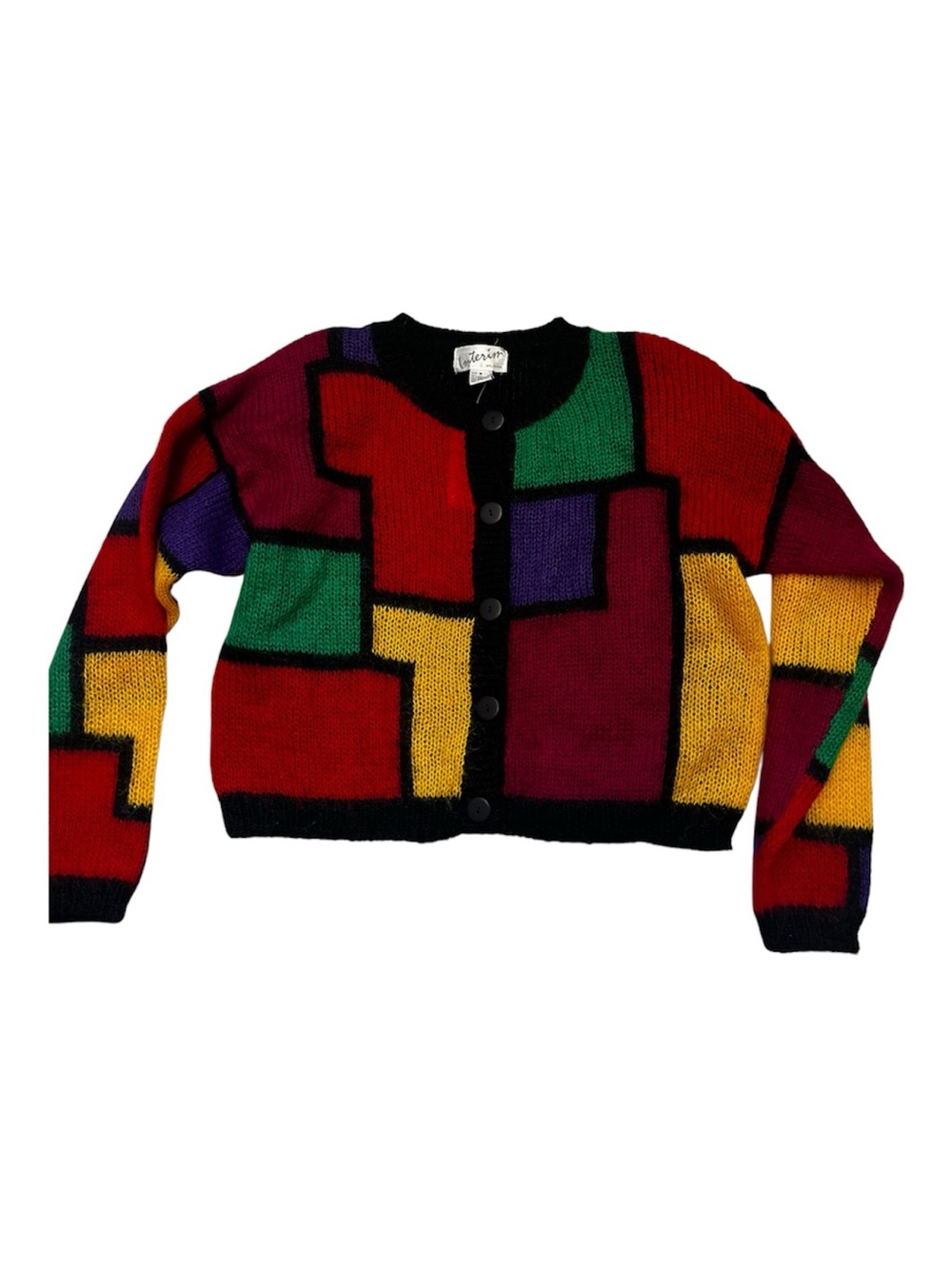 VTG 80’s Interim Colorblock Mohair Cardigan Sweater Sz M NWT Strawbridge